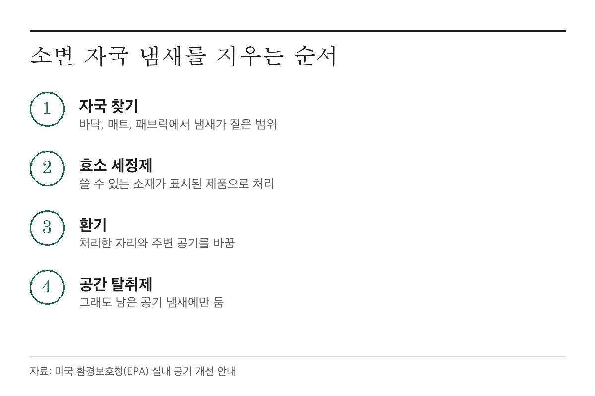 소변 자국은 효소 세정제부터, 탈취제로 해결되지 않는 냄새
